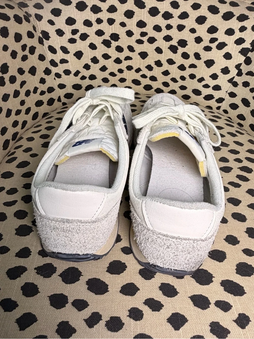 New Balance Women’s White Suede Sneakers with Navy 'N' Accent